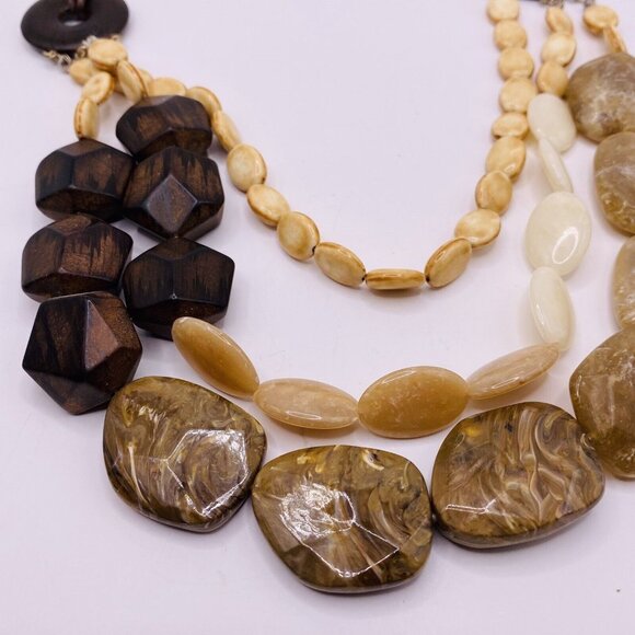 Unbranded Brown Tan Triple Strand Beaded Necklace 18” - Picture 2 of 4